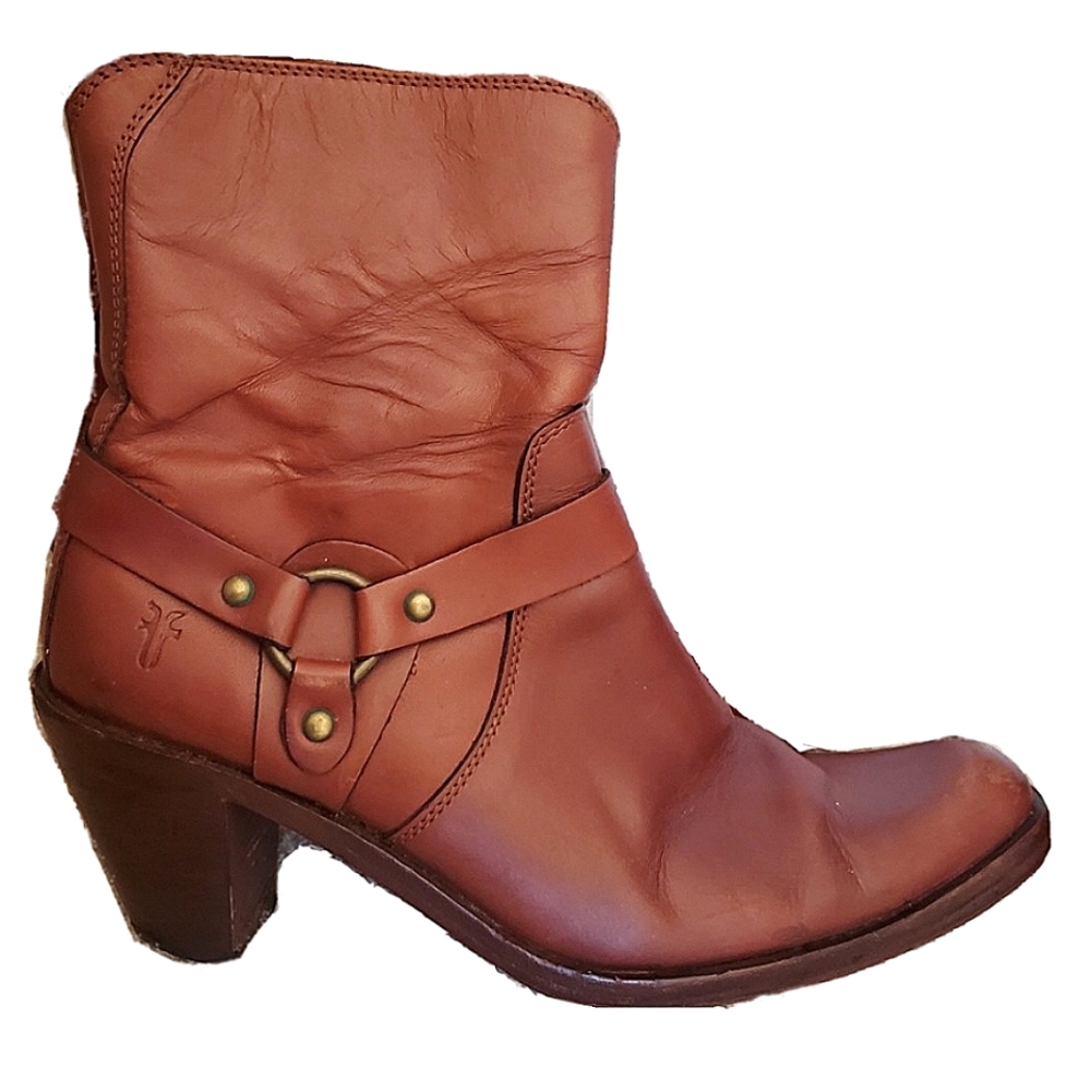 Frye Romy Brown Leather Boots Brown Ring Harness Ankle Riding Western Size 7 B